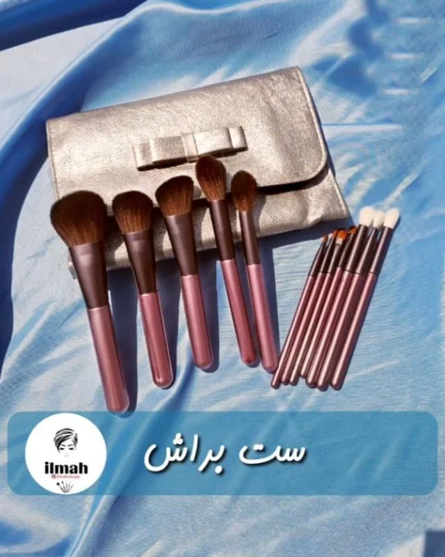ست براش ۱۲ تیکه کیف نقره ای